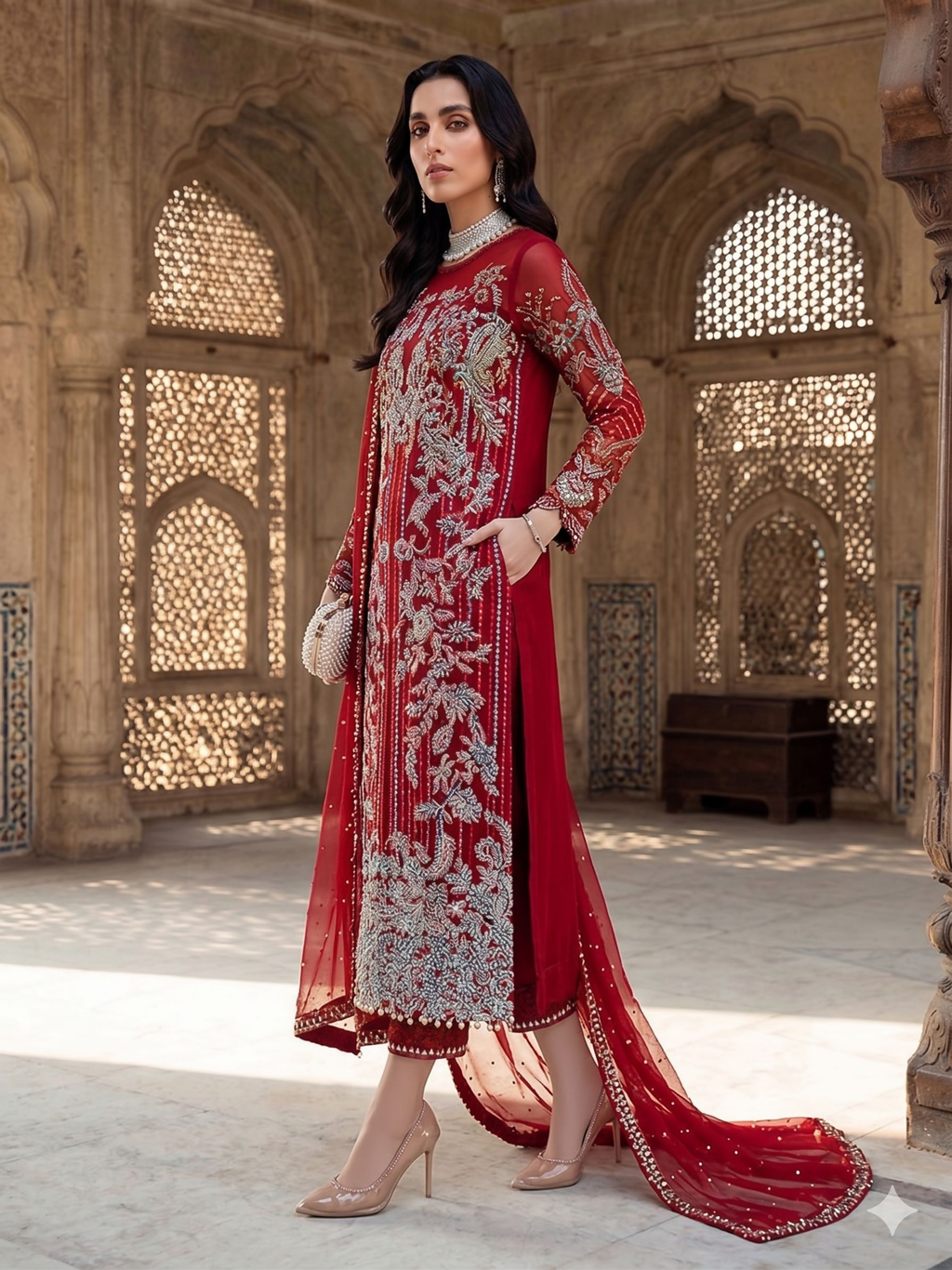Teeya Creation Womens New Soft Net With Heavy Embroiedery With Sequence Work Red Kurta Set | Grocsy