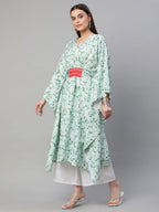 Ahalyaa Women Light Green Rayon Printed Flared Sleeve Kaftan Kurta | Grocsy
