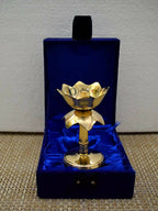 Craftvatika Gold Tone Brass Lotus Shape Pillar Diya Oil Lamp | Grocsy