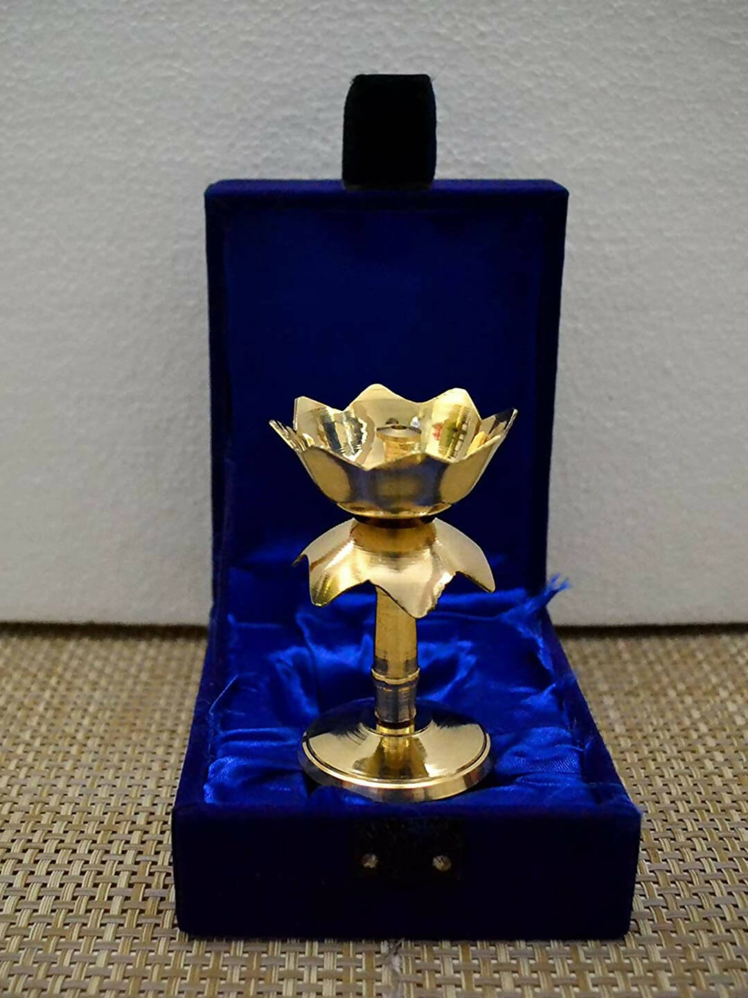 Craftvatika Gold Tone Brass Lotus Shape Pillar Diya Oil Lamp | Grocsy