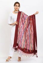 Mominos Fashion Moeza Women's Orgenza Multi Thread Mirror Work Maroon Dupatta | Grocsy