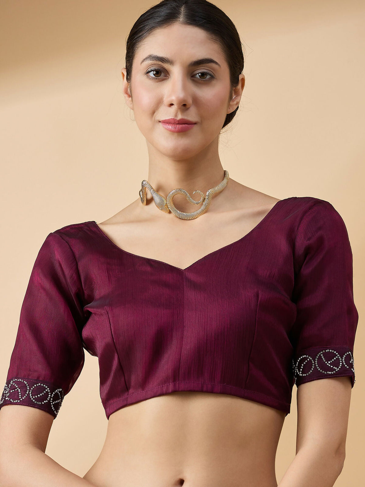 Purple Organza Swaroski Diamond Work Saree with Unstitched Blouse - Radha | Grocsy