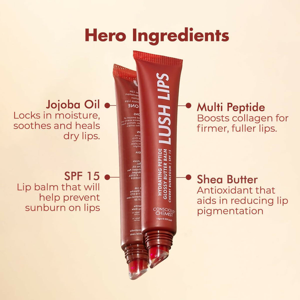Conscious Chemist Peptide Lip Balm, Lush Lips with SPF15 - Cherry Bubblegum | Grocsy