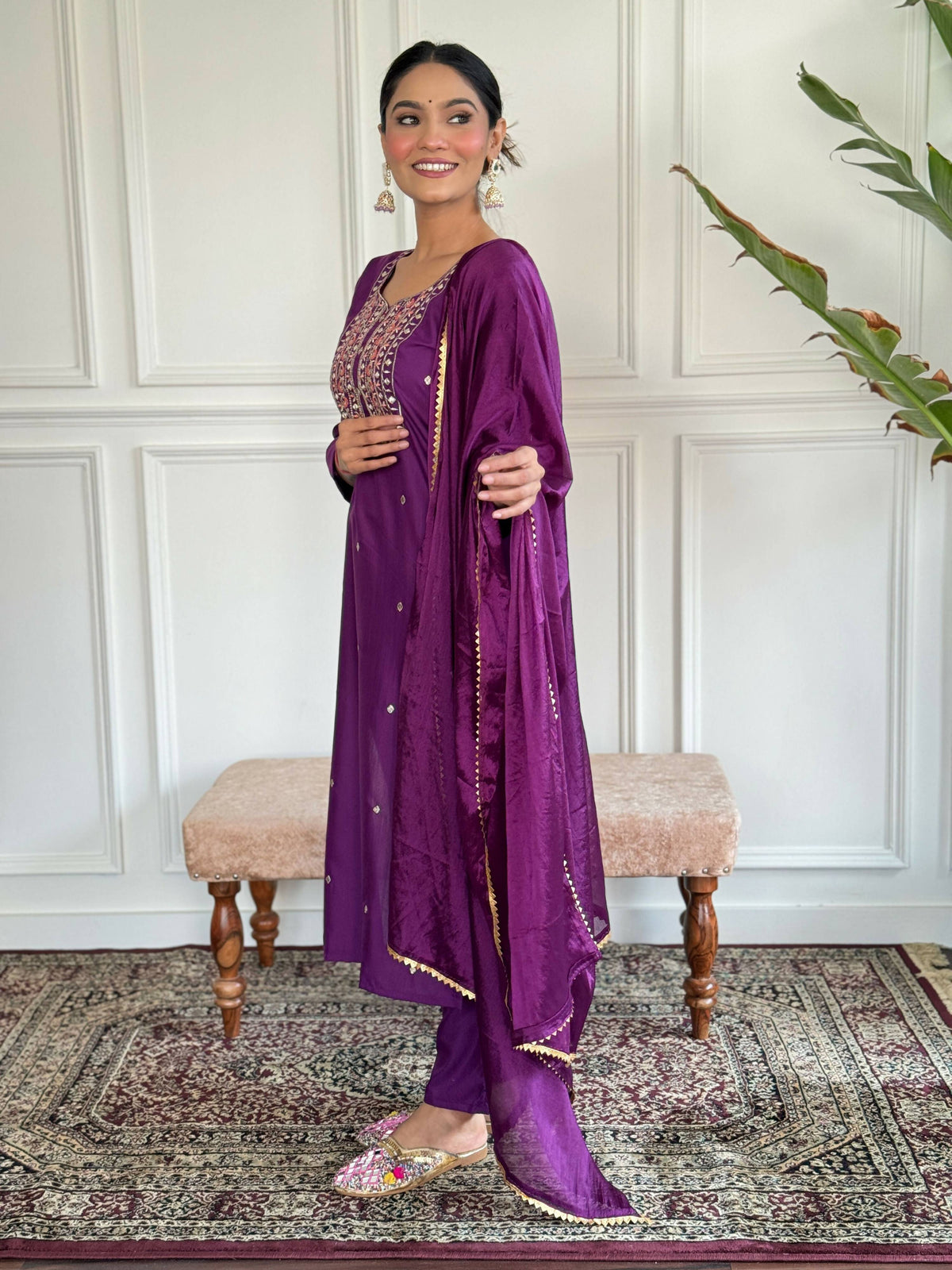 Partywear Designer Ryon Slub Wine Stitched Suit With Dupatta - Anbazaar | Grocsy