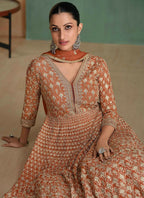 Vastranavya Brown Georgette Seroski Diamond Embroidered Sequins A Line Stunning Anarkali Suit | Grocsy