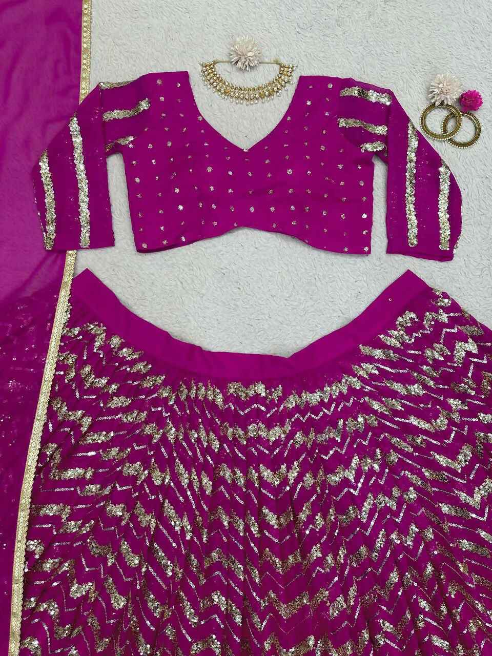 Jyoti Fashion Women's Wine Faux Georgette Sequins with Thread Embroidered Designer Lehenga Choli Set | Grocsy
