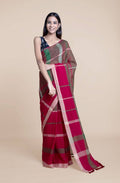 Suta Women Maroon Green Pure Handloom Cotton Saree | Grocsy