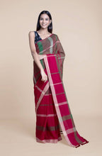 Suta Women Maroon Green Pure Handloom Cotton Saree | Grocsy