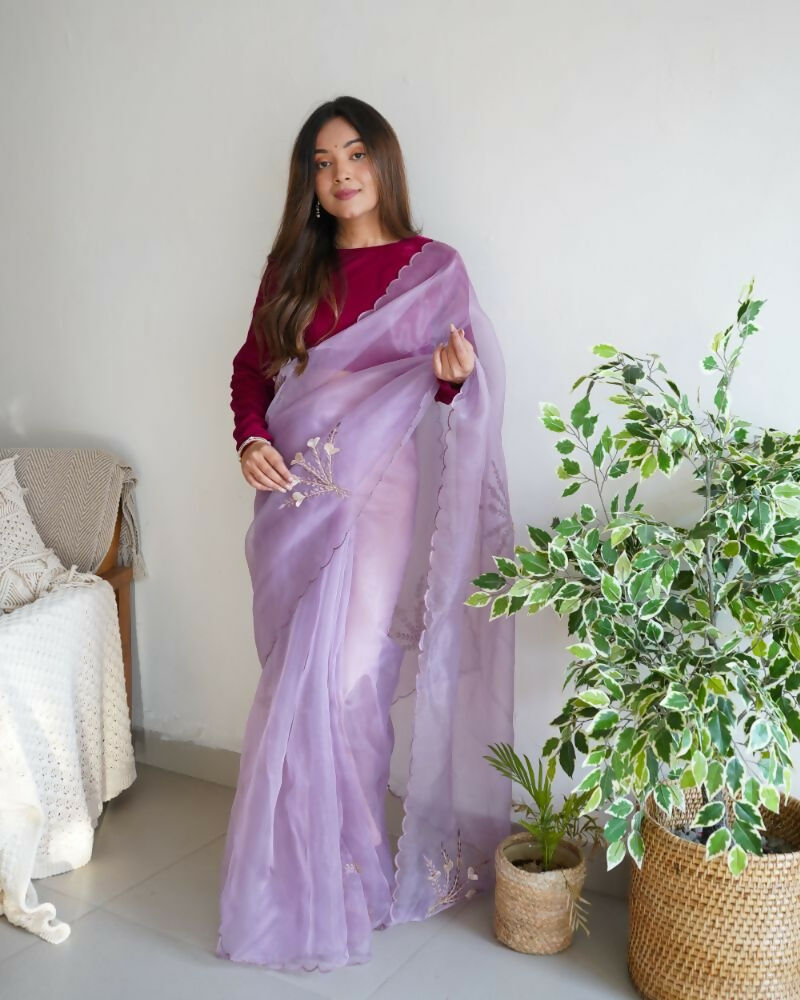 Vamsee Ena Lavender Organza Saree | Grocsy