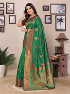 Joban Fashion Banarasi Green Woven Soft Silk Saree | Grocsy