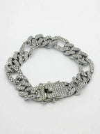 NVR Men Silver-Plated Stainless Steel American Diamond Studded Link Bracelet | Grocsy