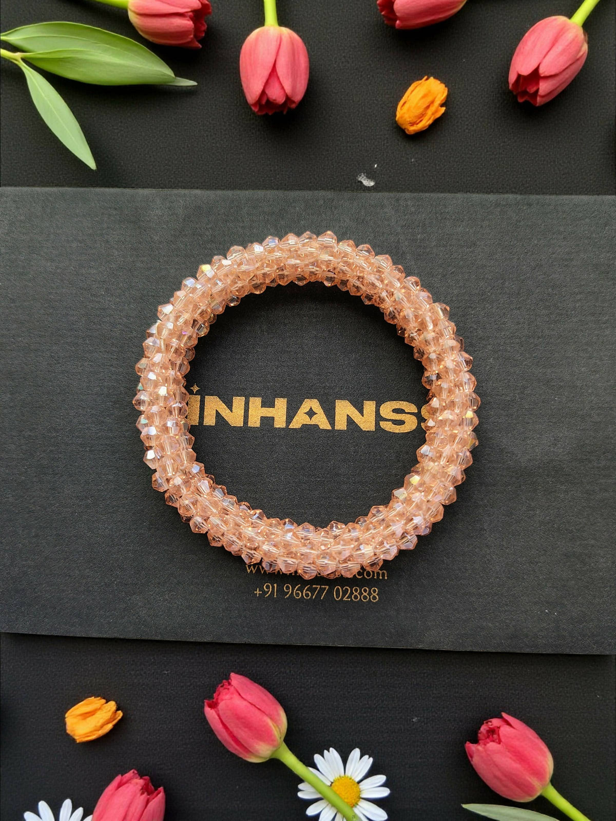 Inhanns Unisex Crystal Bloom – Adjustable Crystal Bead Bracelets - Peach | Grocsy