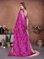 Aastha Fashion Magenta Pure Dola Silk Handmade Original Bandhej Saree | Grocsy