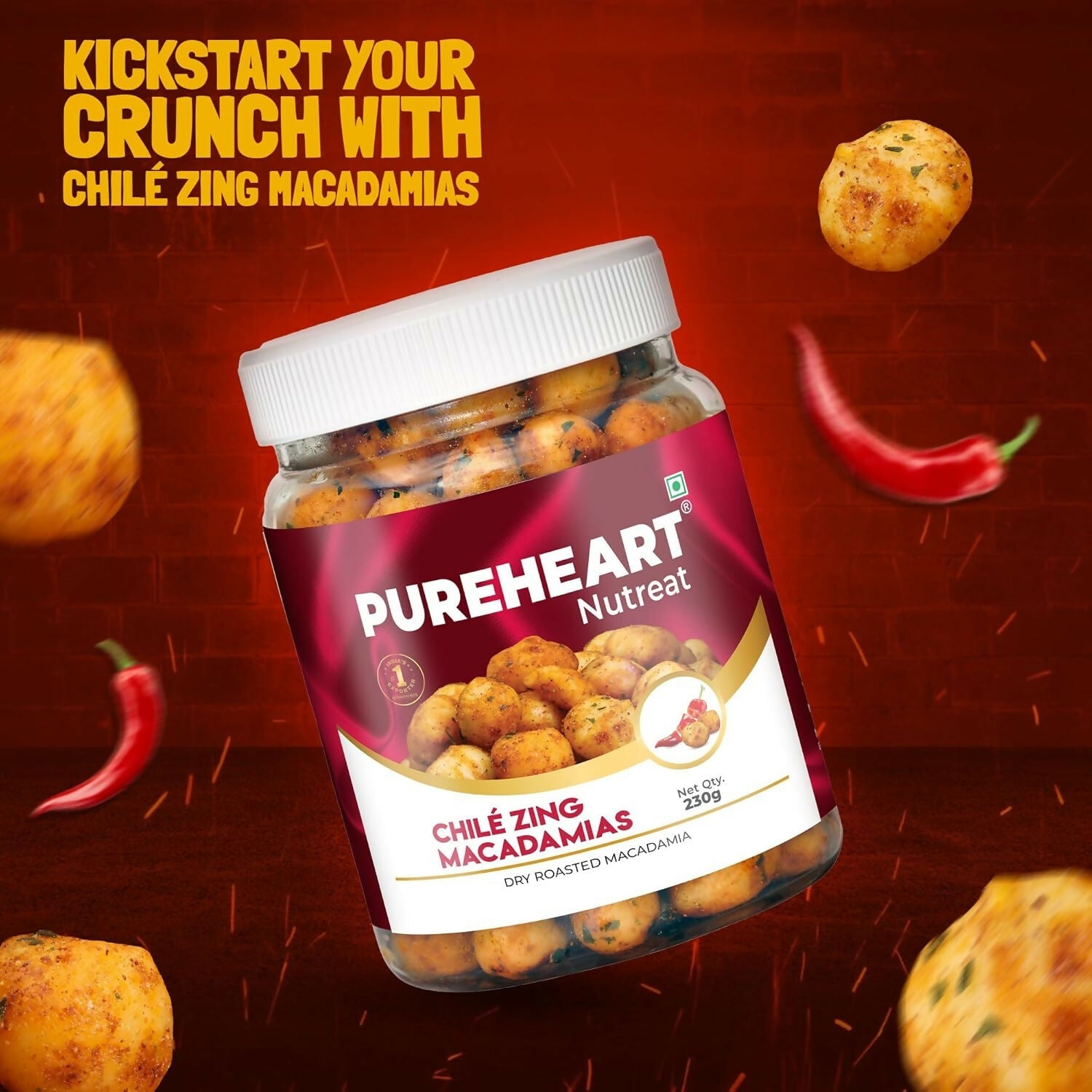Pureheart Nutreat Chile Zing Macadamias | Grocsy