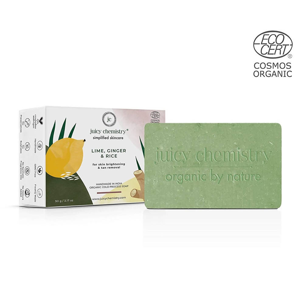 Juicy Chemistry Lime, Ginger & Rice Soap For Skin Brightening & Tan Removal | Grocsy