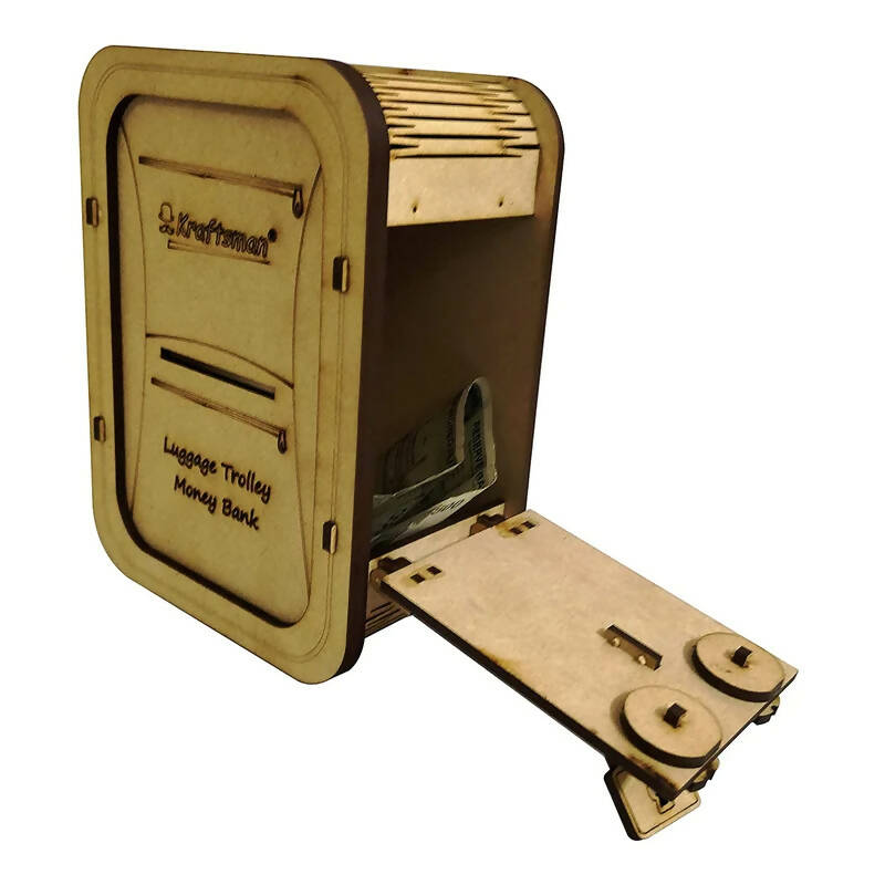 Kraftsman Wooden Money Safe Luggage Trolley Style | Made In India | Grocsy