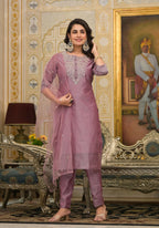 Partywear Designer Rose gold Cotton Silk Stitched Suit With Dupatta - Tanisha | Grocsy