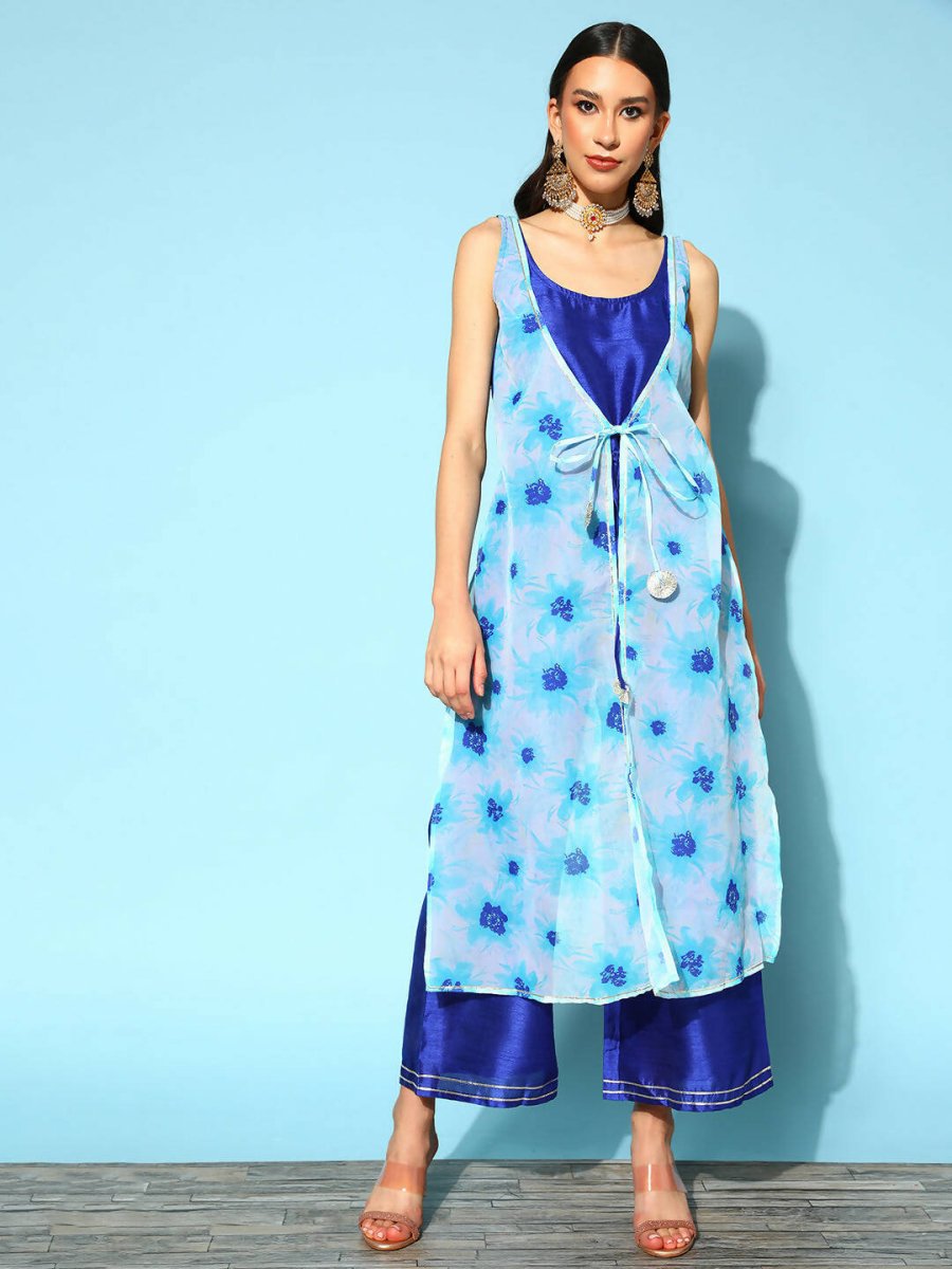 Ahalyaa Womens Royal Blue Poly Silk Printed Jumpsuit | Grocsy