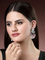 NVR Women's Silver-Plated Artificial Stones and Beads Radha Krishna Drop Earrings | Grocsy