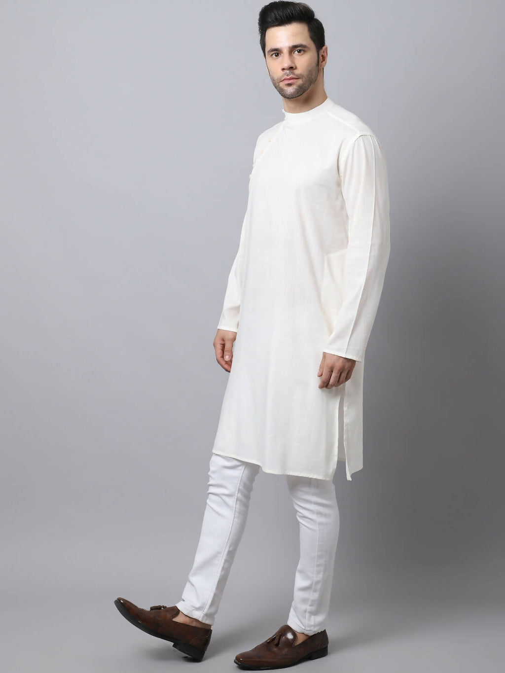 Even Apparels White Cotton Pure Cotton Men's Kurta With Side Placket | Grocsy