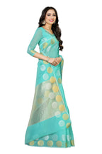 Mimosa Women's Turquoise Blue Kanchipuram Cotton Saree | Grocsy