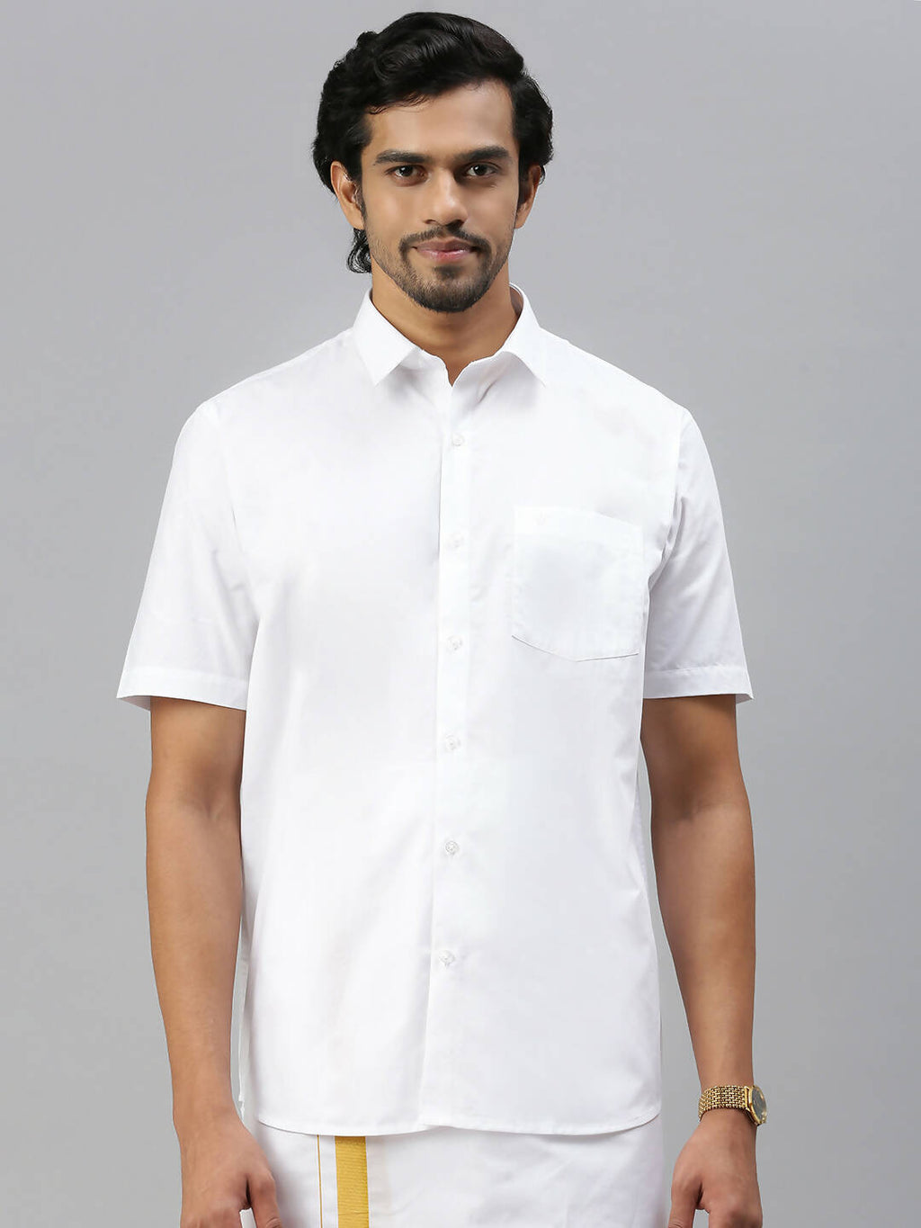 Ramraj Cotton Mens Half Sleeve Formal 100 % Cotton White Shirt | Grocsy