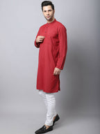 Even Apparels Maroon Cotton Checked Men's Kurta With Band Collar | Grocsy
