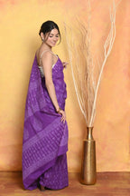 Very Much Indian Handblock Printed Cotton Saree With Natural Dyes - Purple | Grocsy