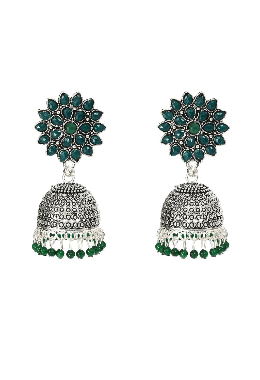 Mominos Fashion Joharkamal Kundan work Jhumka with Green Beads