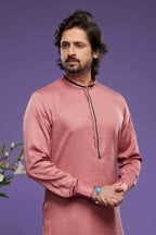 Raivat Ethnic Art Banarasi Silk Thread Work Kurta Pajama In Pink Colour | Grocsy