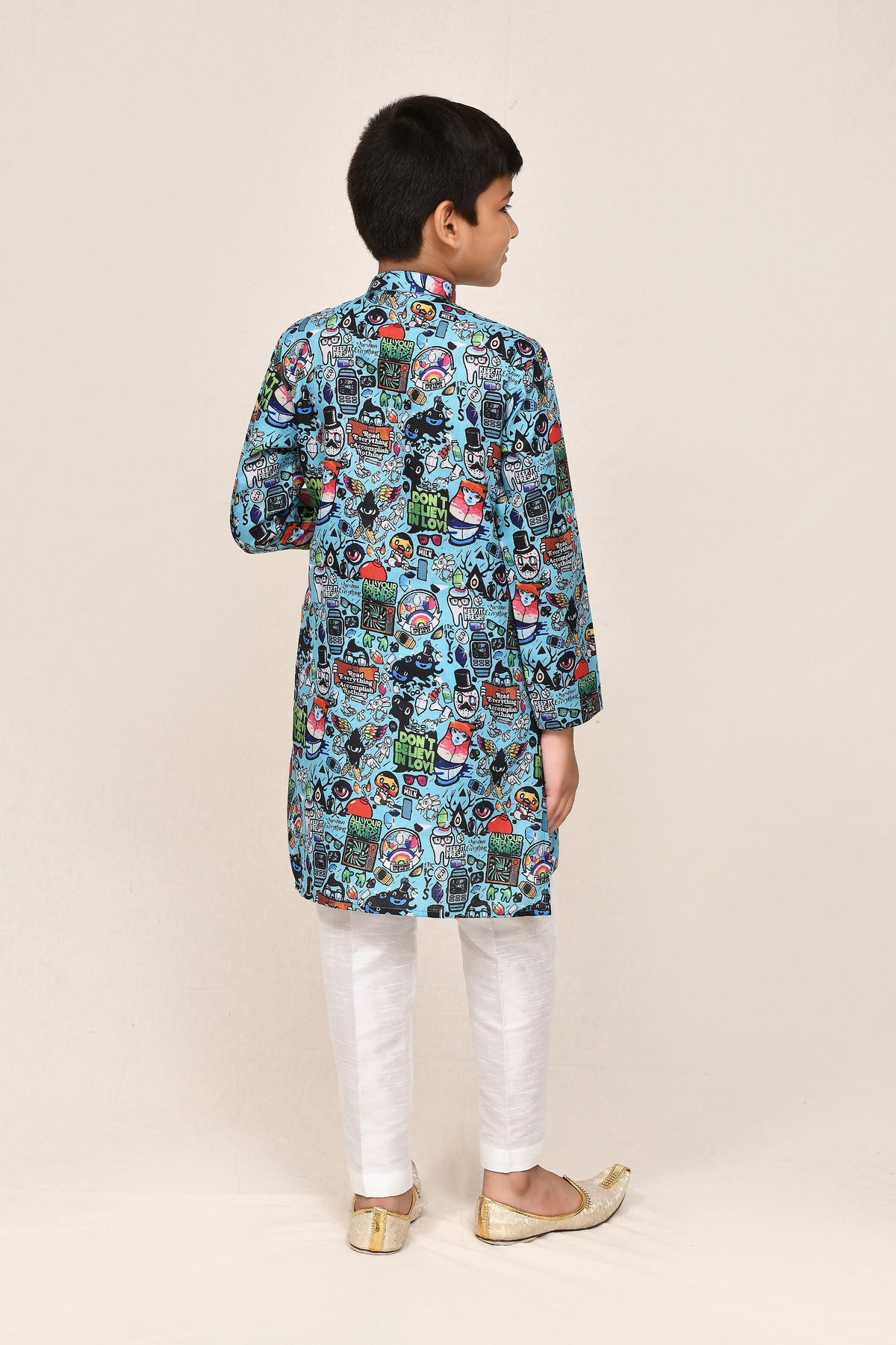 Joban Fashion Cotton Linen Blue Kurta With Straight Fit Pant | Grocsy