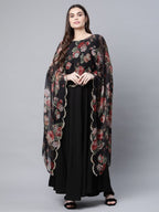 Ahalyaa Women Black Crepe Dress With Attached Dupatta | Grocsy