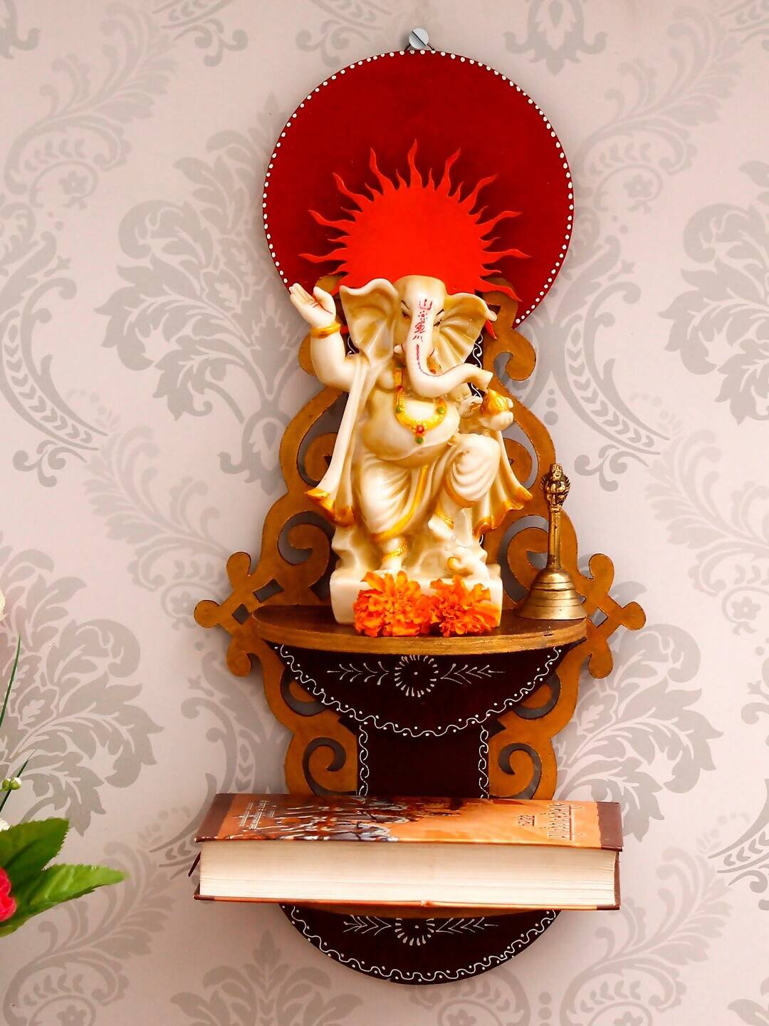 eCraftIndia Brown Textured Wooden Pooja Shelf | Grocsy
