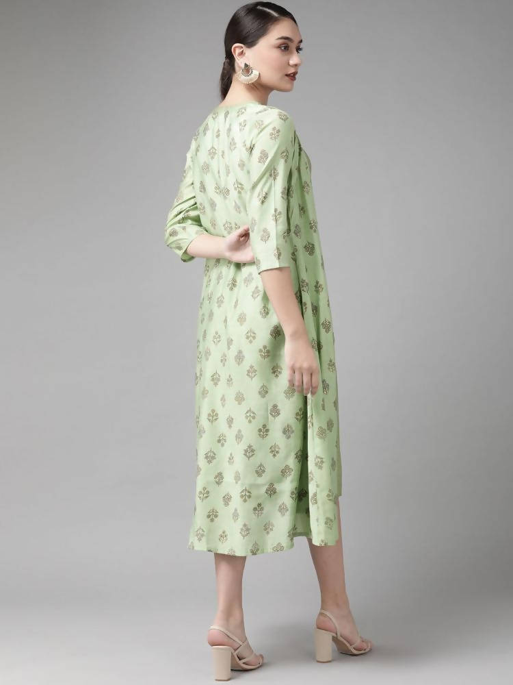 Yufta Silk Green Regular Dress Single | Grocsy