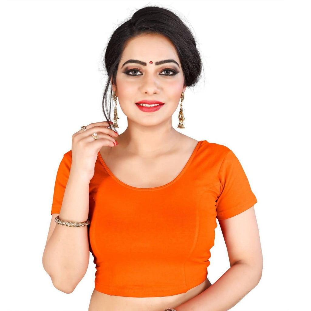 Vamika Orange Lycra Plain Blouse | Grocsy
