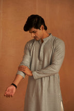 Grey viscose Chikankari Embroidery Work Men's Traditional Kurta Set - Mahotsav | Grocsy