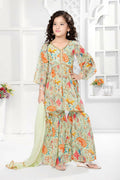 Kids Functional Designer Pista Green Digital Flower Print On Georgette Shrara Suit - Aaradhna | Grocsy