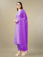 Jyoti Fashion Women's Purple Rayon Embroidery & Sequence work Kurta with Trouser & Dupatta | Grocsy