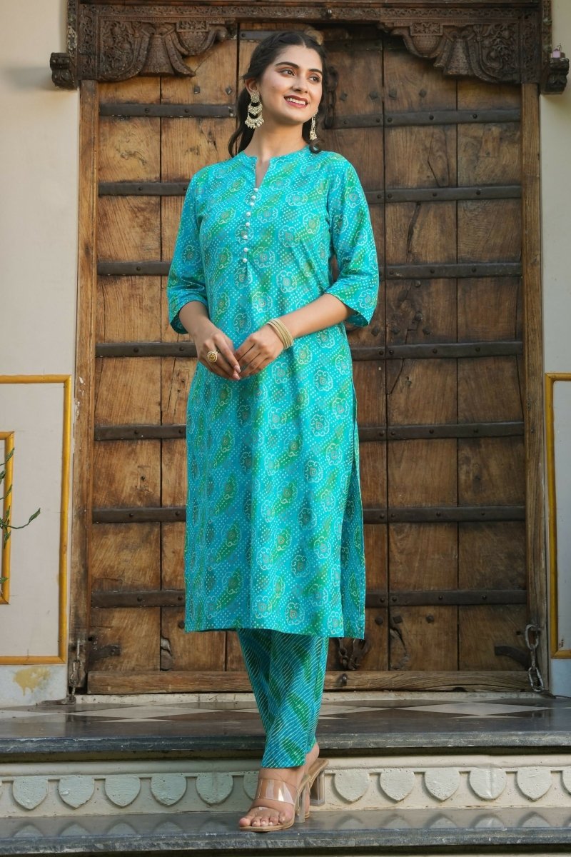 Aramya Straight Soft Cotton Bandhani Print Women's Kurta - Blue | Grocsy