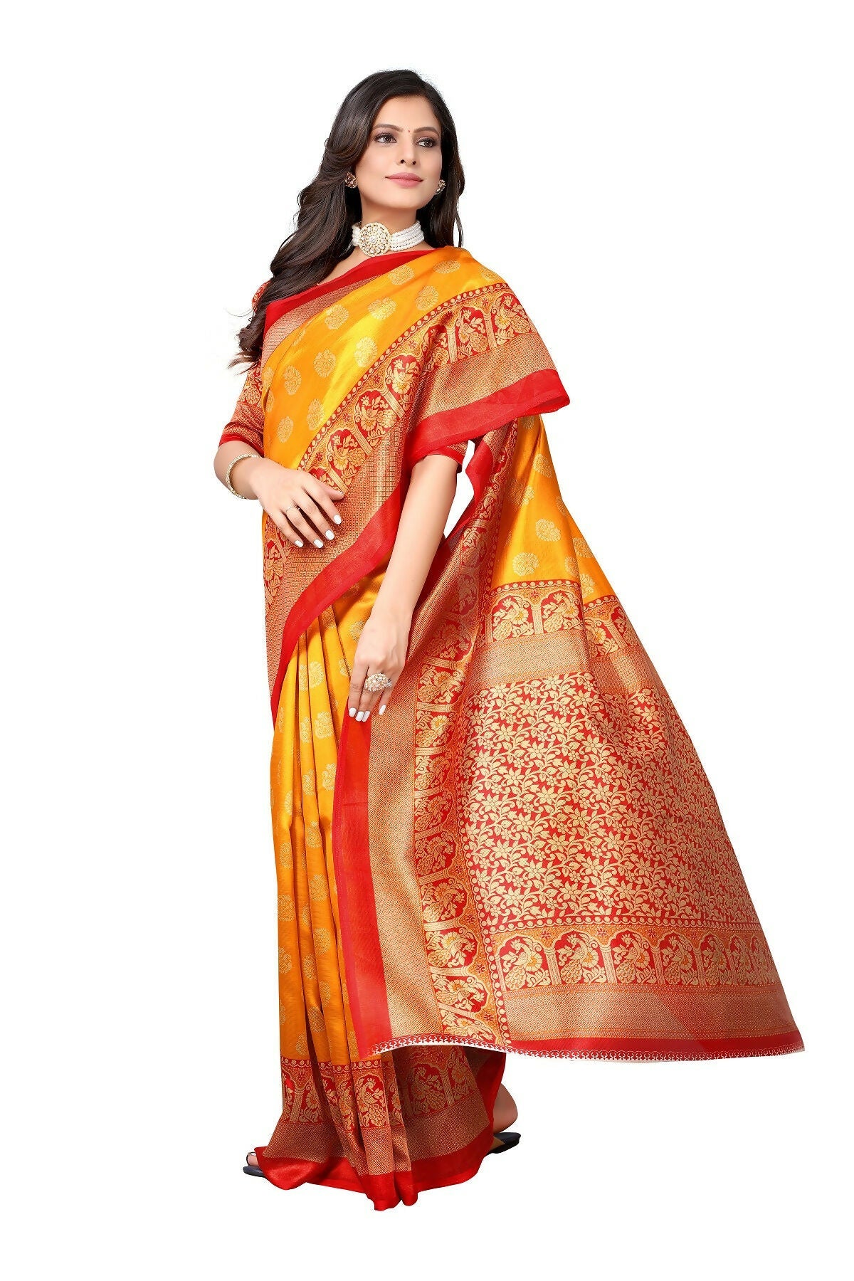 Vamika Yellow Printed Art Silk Saree | Grocsy