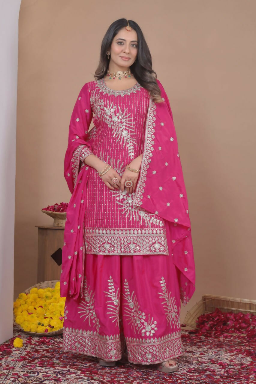 Teeya Creation Pink Color Natural Crepe Silk Wedding Wear Trending Salwar Suit | Grocsy