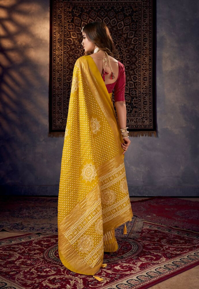 Joban Fashion Red Dola Silk Foil Print Zari Border Work Saree | Grocsy