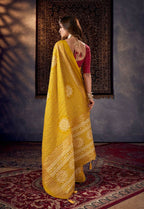 Joban Fashion Red Dola Silk Foil Print Zari Border Work Saree | Grocsy