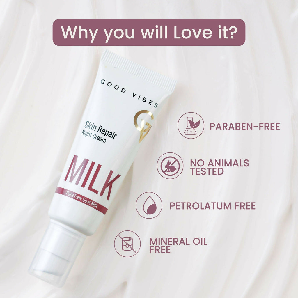 Good Vibes Skin Repair Milk Night Cream with 100% Pure Raw Goat Milk | Grocsy