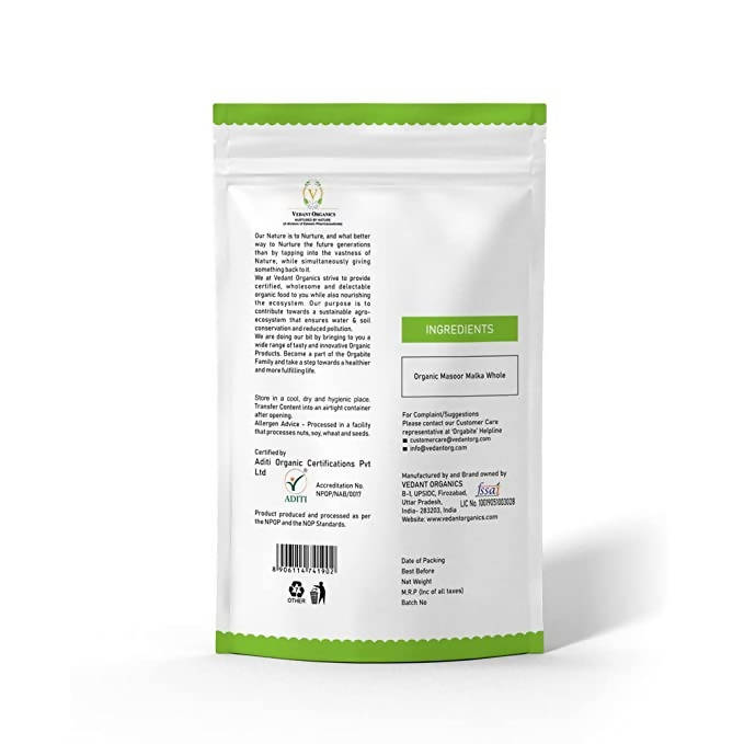 Orgabite Organic Masoor Malka Whole | Grocsy