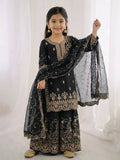 Teeya Creation Girls Heavy Embroidery Black Ethnic Kurta And Palazzo Set With Net Dupatta | Grocsy