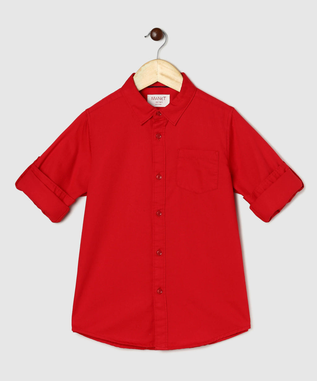 Manet Boys Full Sleeves Solid Shirt - Red | Grocsy