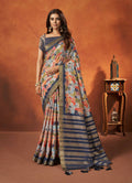 Grey Rangkat and Crepe Silk Abstract Saree With Unstitched Blouse Piece - Mohmanthan Royal Saachi | Grocsy