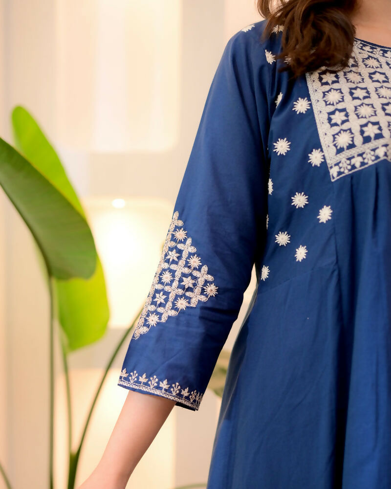 The52 Women's Beautiful Viscose Rayon Fabric Thread Work Flared Kurta Pant Set | Grocsy
