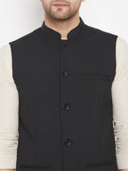 Even Apparels Black Merino Men Woven Nehru Jacket PW668 | Grocsy
